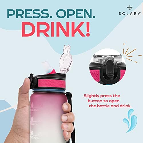 Solara בלתי שביר בקבוק מים 1 ליטר עם סמן זמן מוטיבציוני, בקבוק סיפר עם קש, בקבוק מים למשרד כושר | אפליקציה